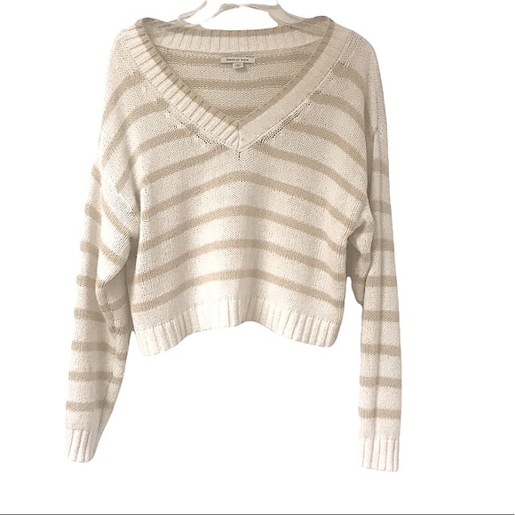 American Eagle V-Neck Striped Crop Sweater Sz Sm - Picture 3 of 6